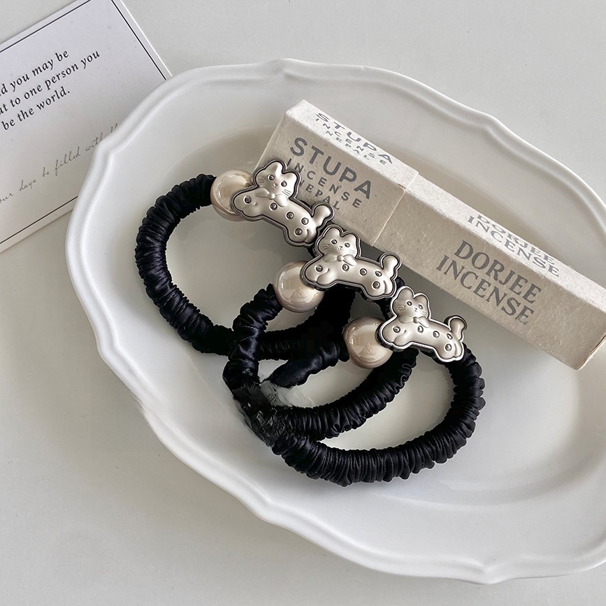 Women's Sweet Beaded Cloth Hair Rubber Band Black Cat Pattern