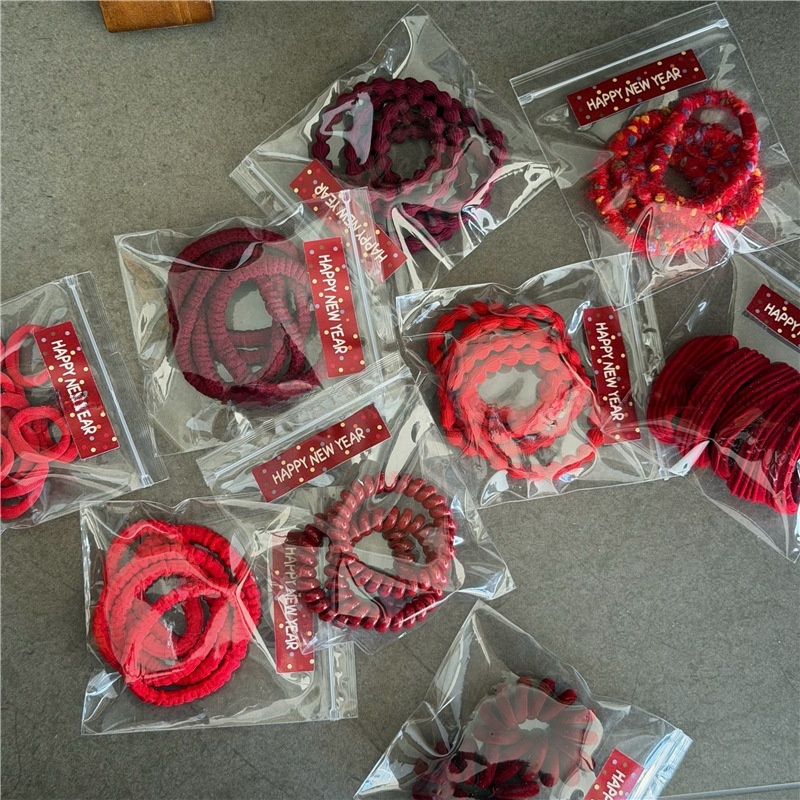 Women's Festive Elastic Cloth Hair Bands Red Solid Camo Leopard