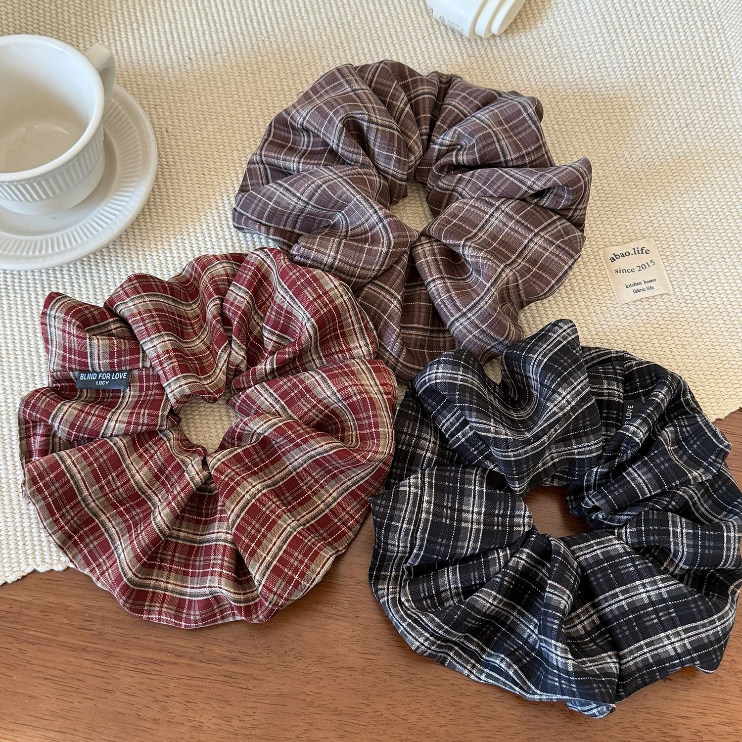 Women's School Style Fabric Ponytail Hair Scrunchies Retro Plaid