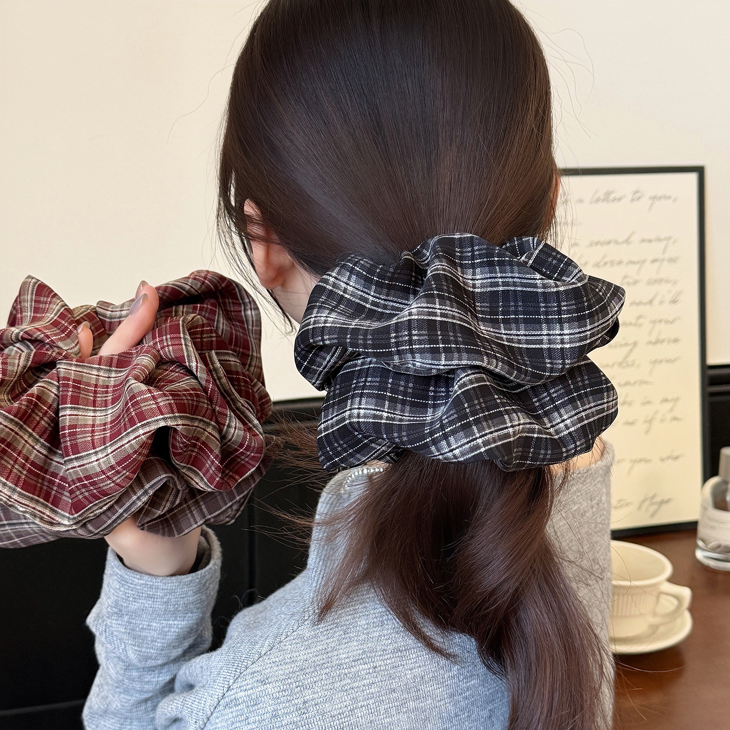 Women's School Style Fabric Ponytail Hair Scrunchies Retro Plaid