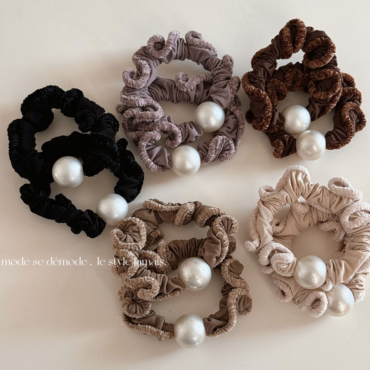 Women's Winter Plush Bow Hair Tie Pearl Khaki Coffee Beige Black