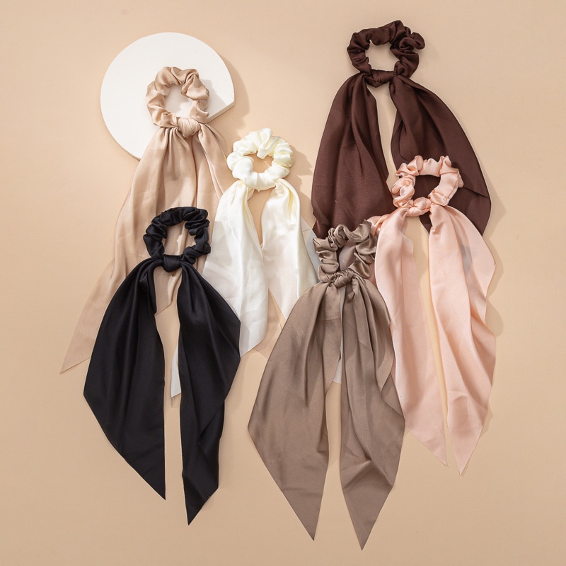 Women's Satin Scarf Scrunchie Long Ribbon Ponytail Tie Solid Color