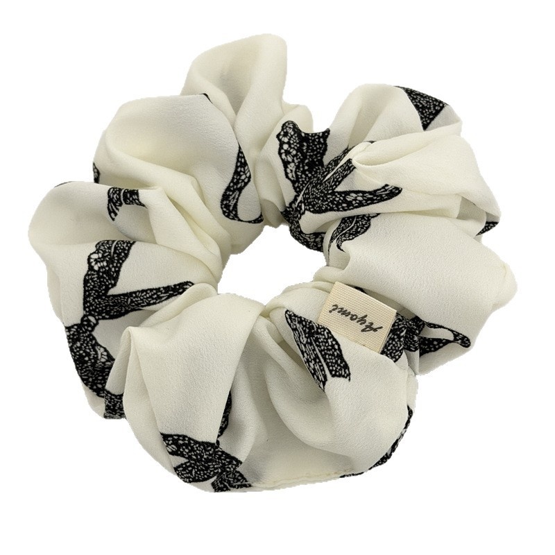 Women's Casual Fabric Hair Tie Large Bowknot Black White Ink Wash Print