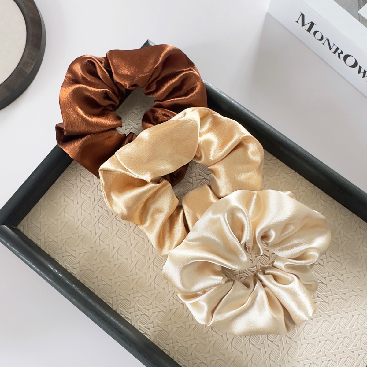 Women's Elegant Black Satin Hair Tie, Comfortable Solid Color Scrunchie