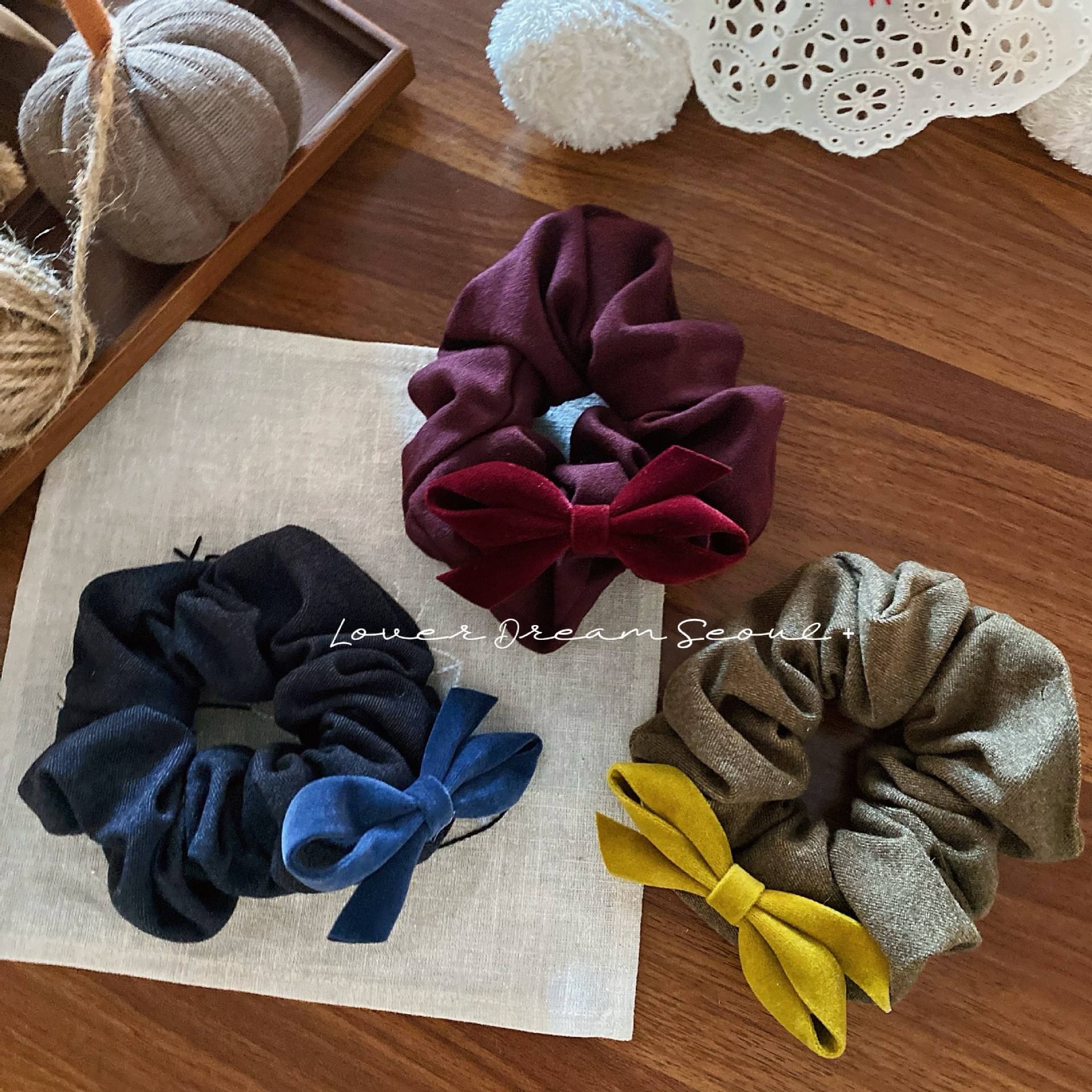 Women Casual Winter Velvet Bowknot Elastic Hair Ties Solid Color