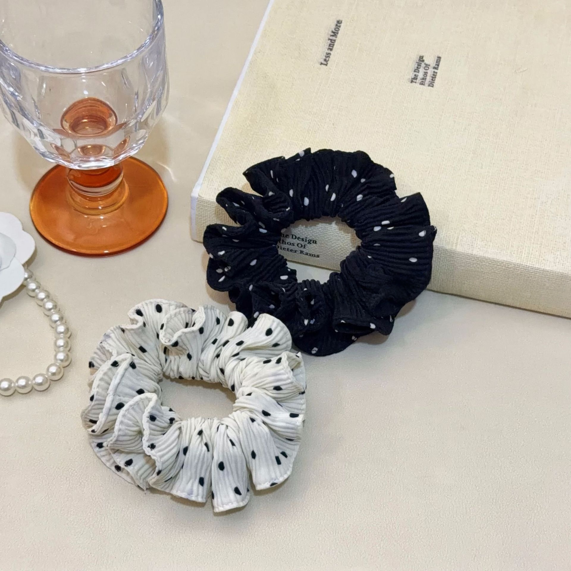 Women's Everyday French Style Chiffon Hair Scrunchie White Polka Dots