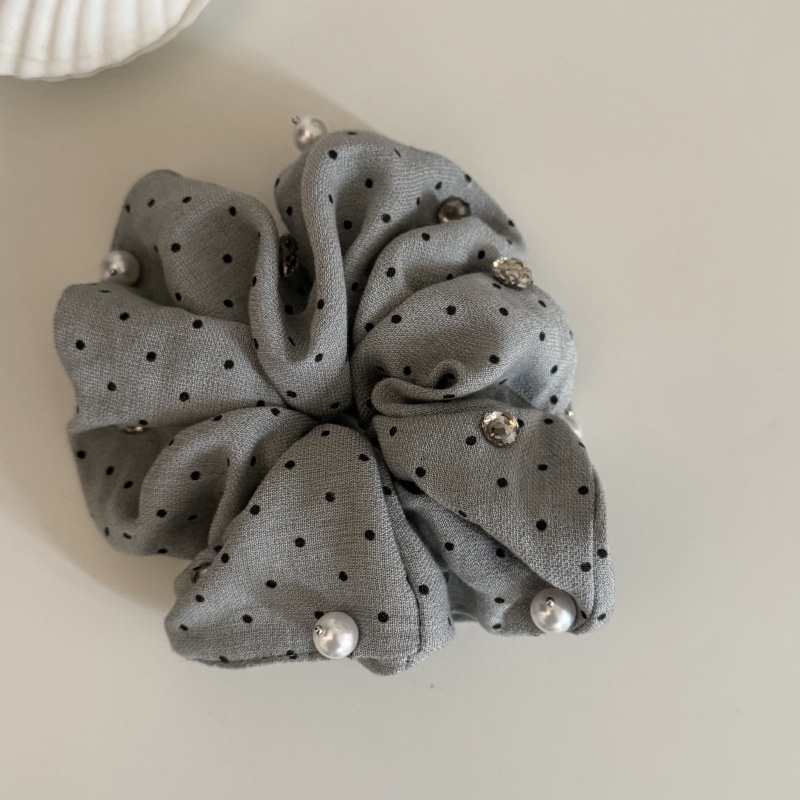 Women's French Style Spring Pearl Cloth Hair Band Blue Polka Dots