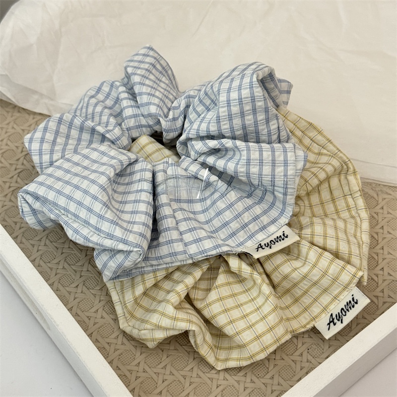 Women's Stylish Cloth Scrunchie Hair Accessories Blue Yellow Plaid