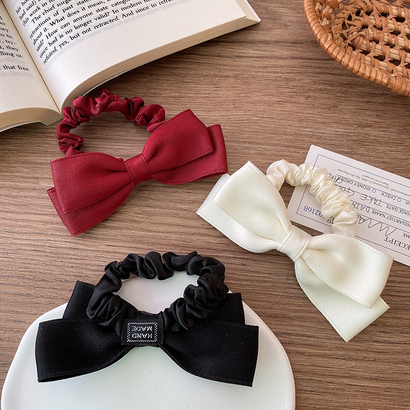 Women's Casual Satin Ballet Bowknot Scrunchie Hair Tie White Red Black