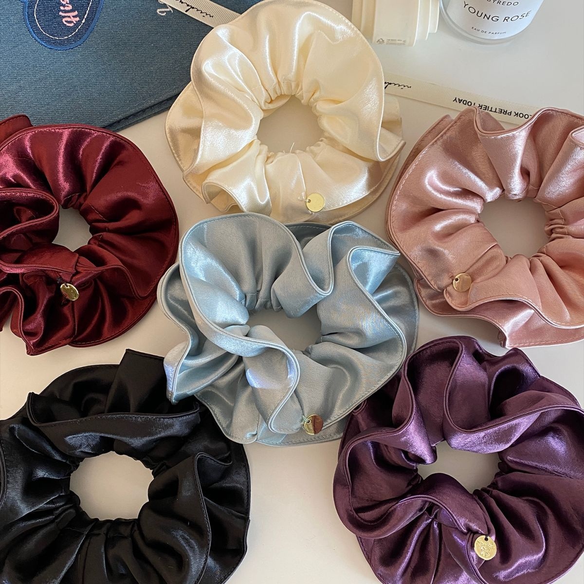 Women Satin Bubble Braid Hair Rope Elegant Spring Hair Tie Solid White