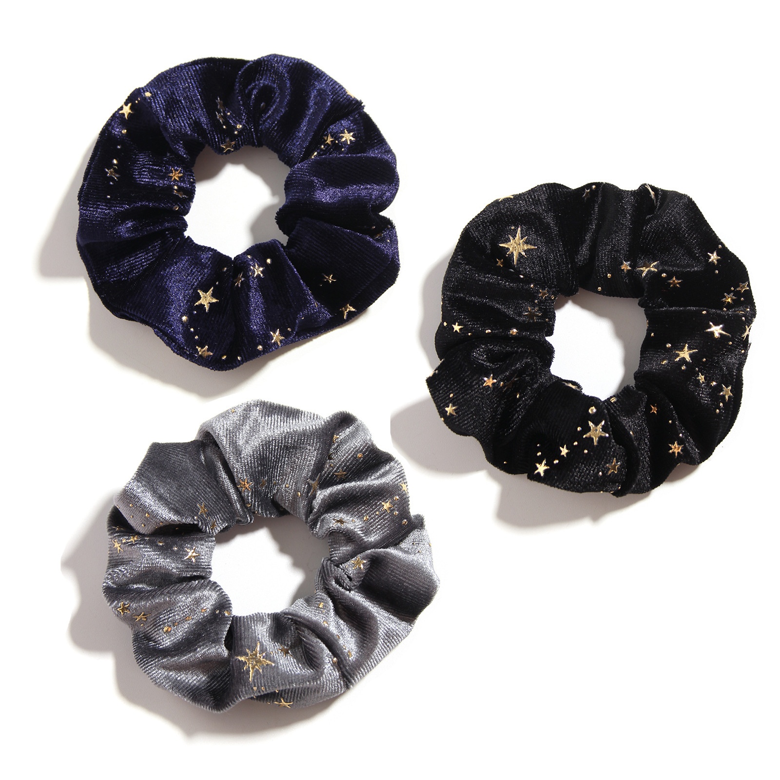 Women's Elastic Gold Velvet Bubble Headband with Star Print Pattern