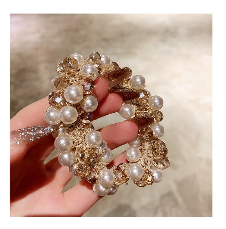 Women's Handmade Crystal Beaded Nylon Hair Ring Dual-Use Bracelet