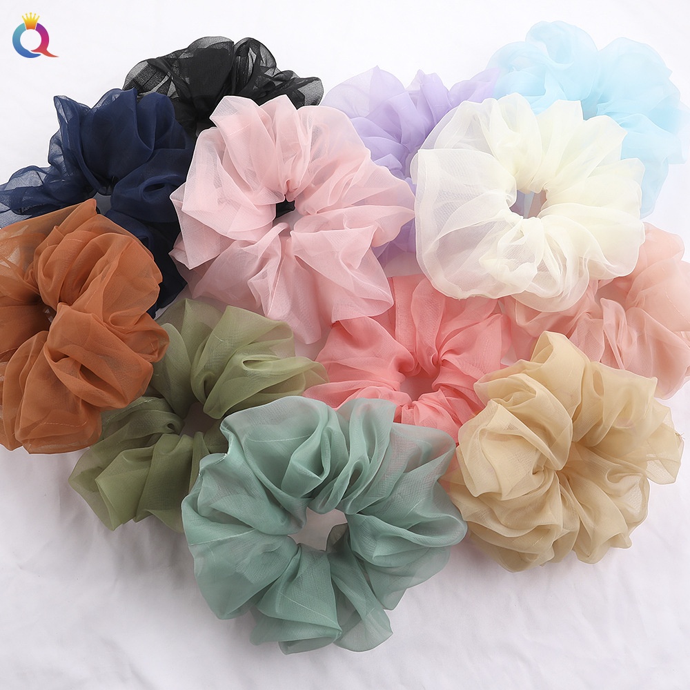 Women's Simple Daily Organza Pleated Hair Tie Scrunchie Solid Color
