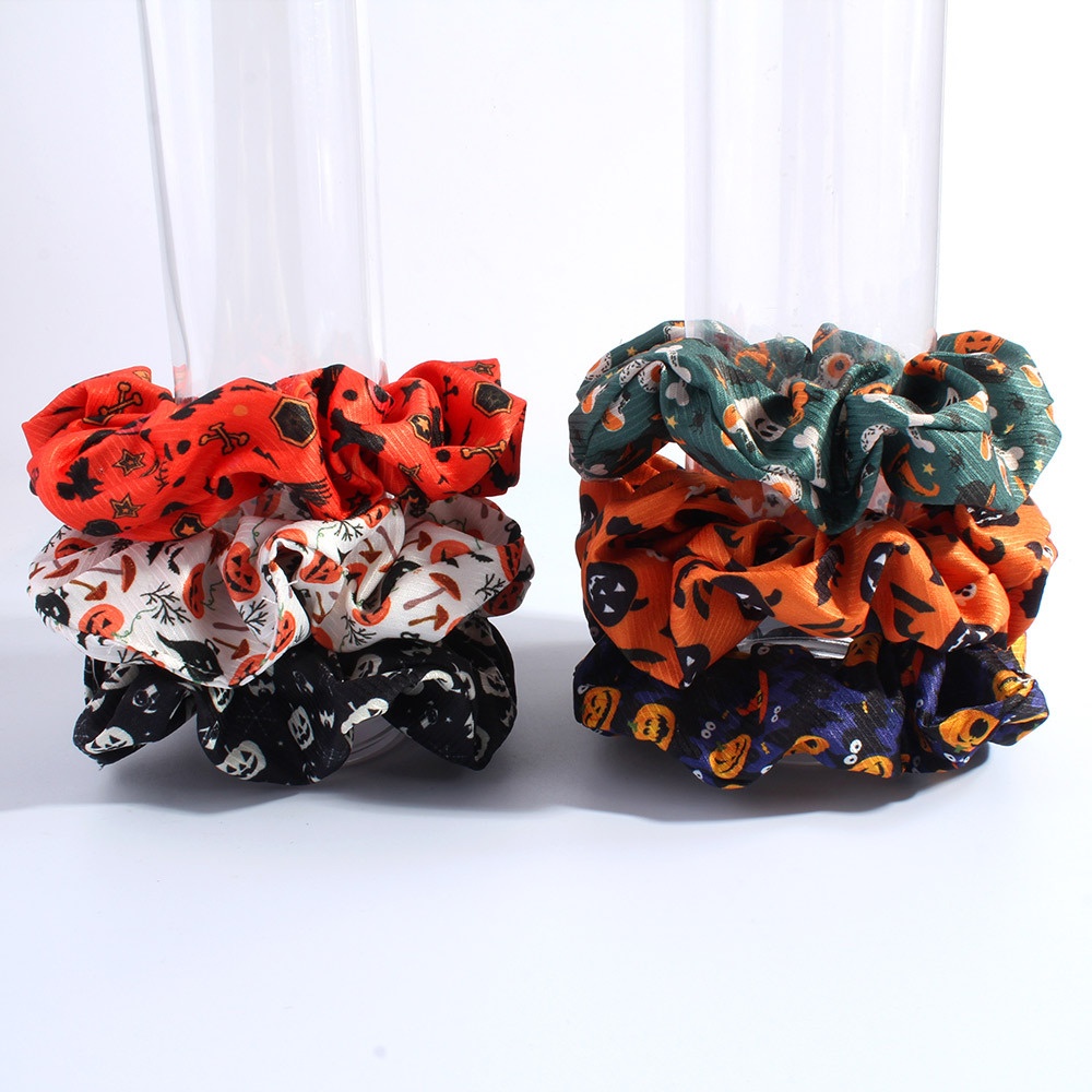 Women's Halloween Fabric Hair Ties Black Skeleton Head Dark Style
