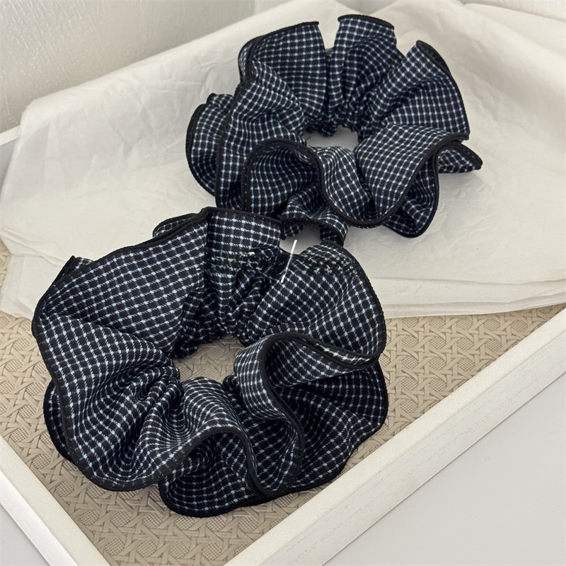 Women's Everyday Cloth Scrunchie Hair Tie Black and White Checkered Plaid