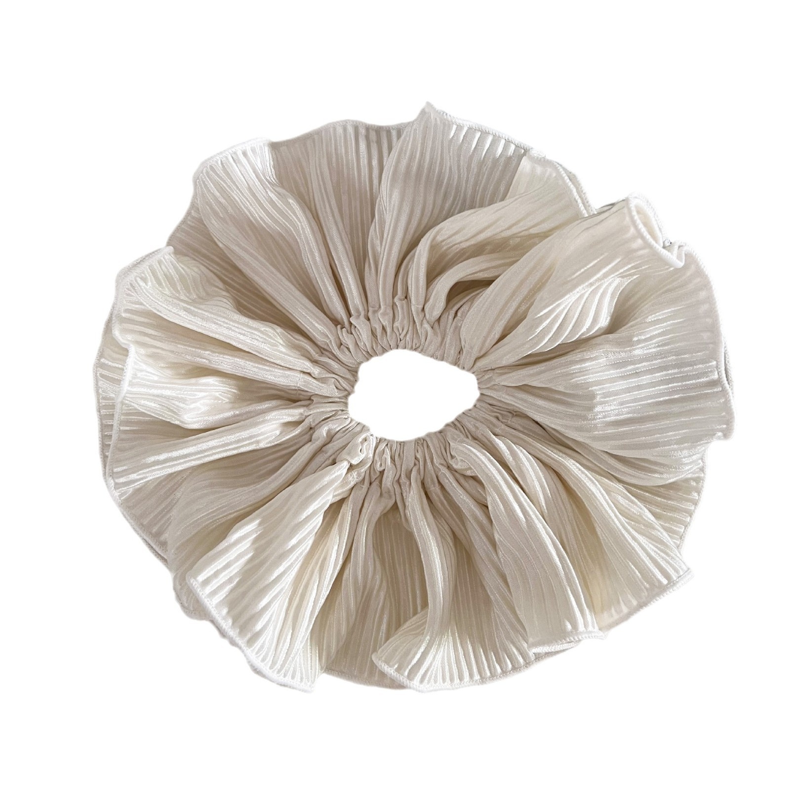 Women's French Shiny Pleated Cloth Ponytail Hair Tie Solid White Black