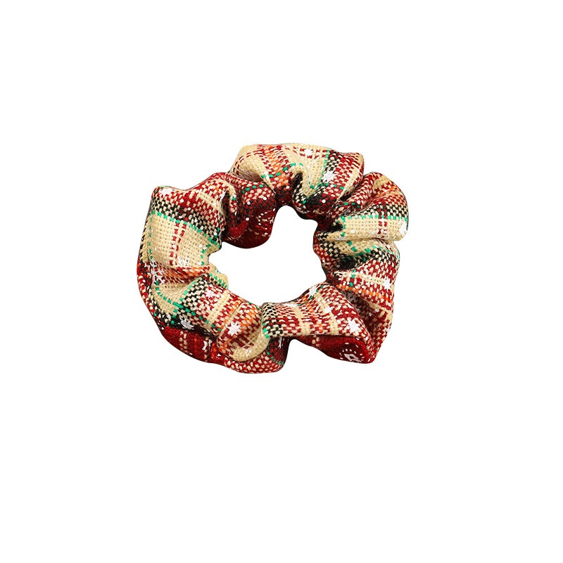 Women's Christmas Cloth Hair Scrunchie Color Block Plaid Snowflake