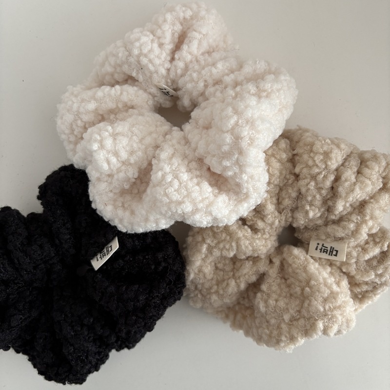 Women's Fluffy Lamb Wool Bow Hairband Winter Warm Hair Tie Solid Color