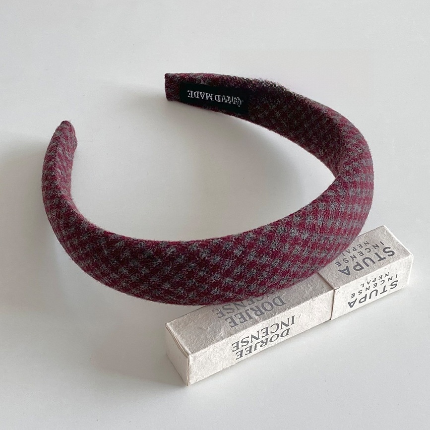 Women's Winter Woolen Hair Band New Year Accessory Red & White Plaid