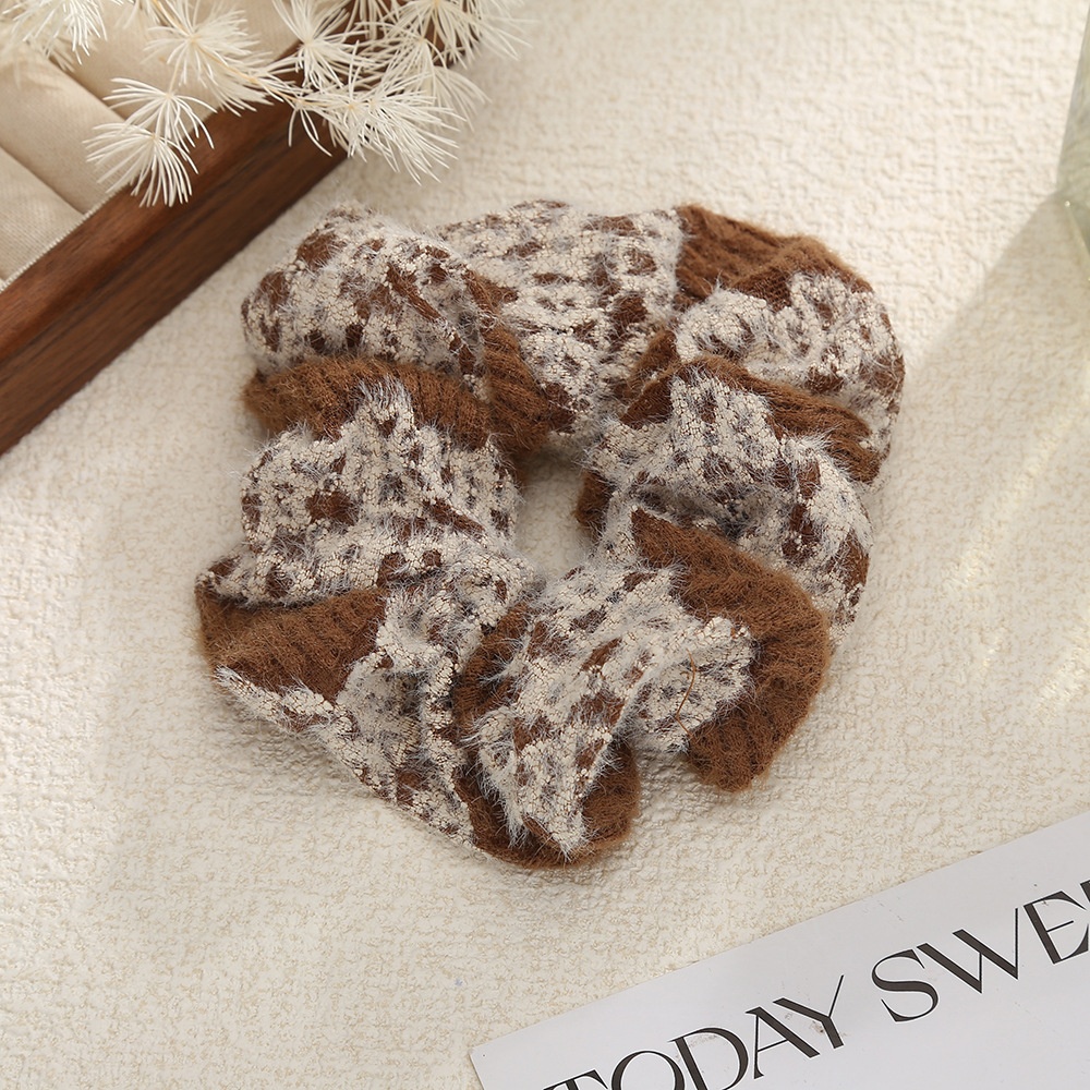 Women's Vintage Tweed Daily Hair Scrunchie Band Striped Texture