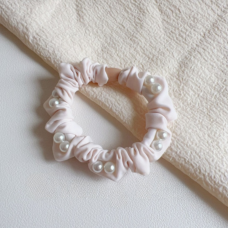 Women's Elegant Spring Cloth Hair Tie Scrunchie Purple Pearl