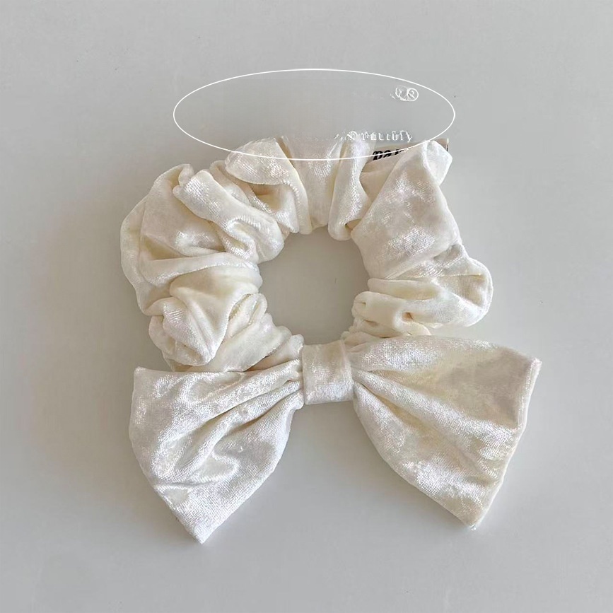 Women Autumn Winter Velvet Bow Hair Band Elastic Scrunchie Solid Color
