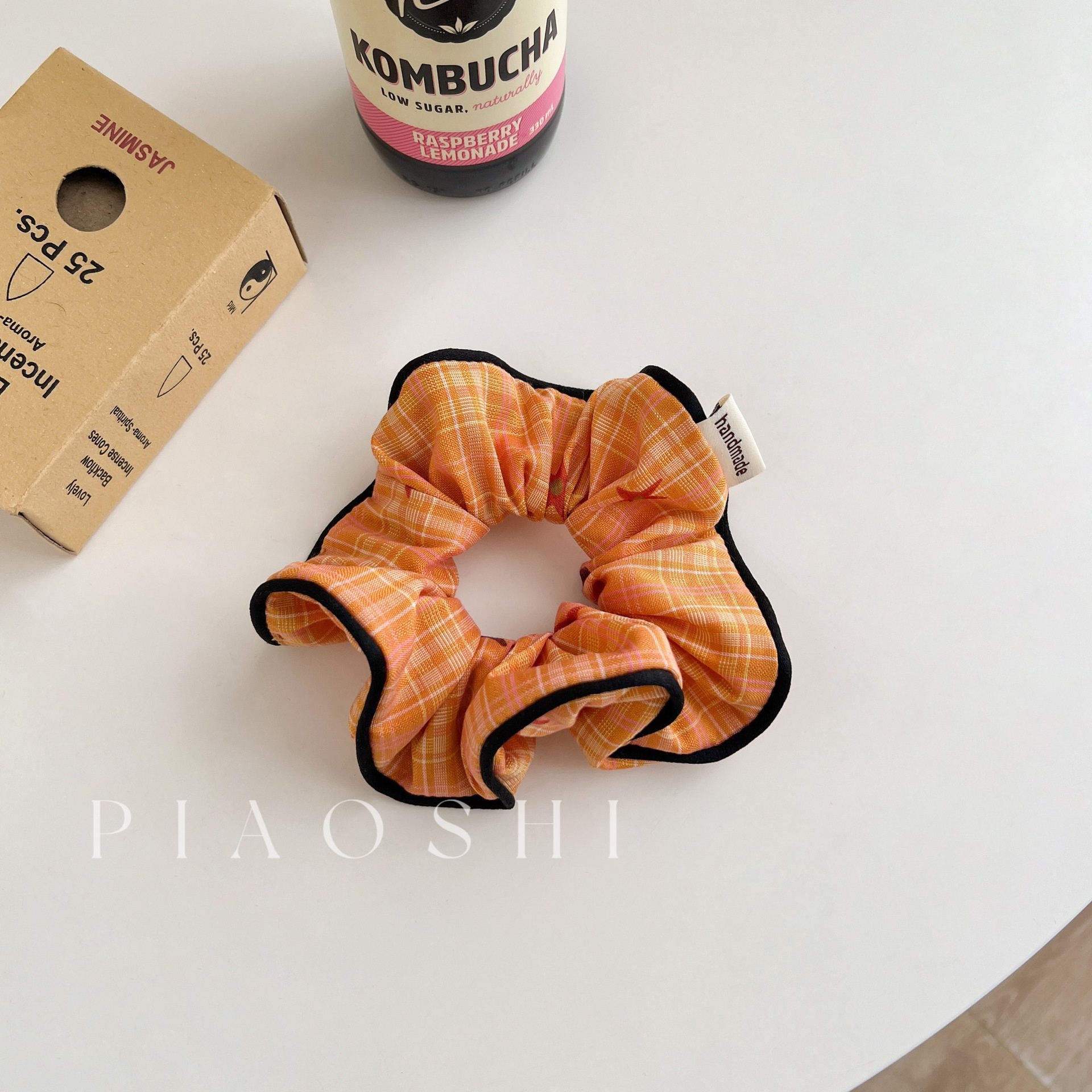 Women's Spring Cloth Hair Band Accessory Orange Plaid Bow Knot