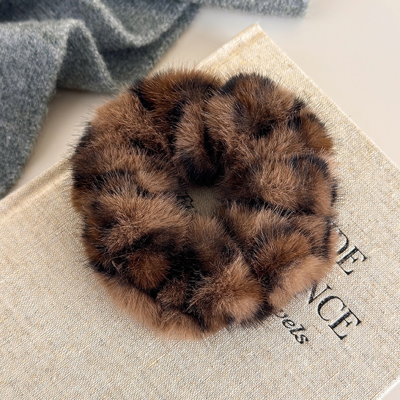 Women's Winter Flannel Large Ponytail Hair Scrunchie Leopard Print