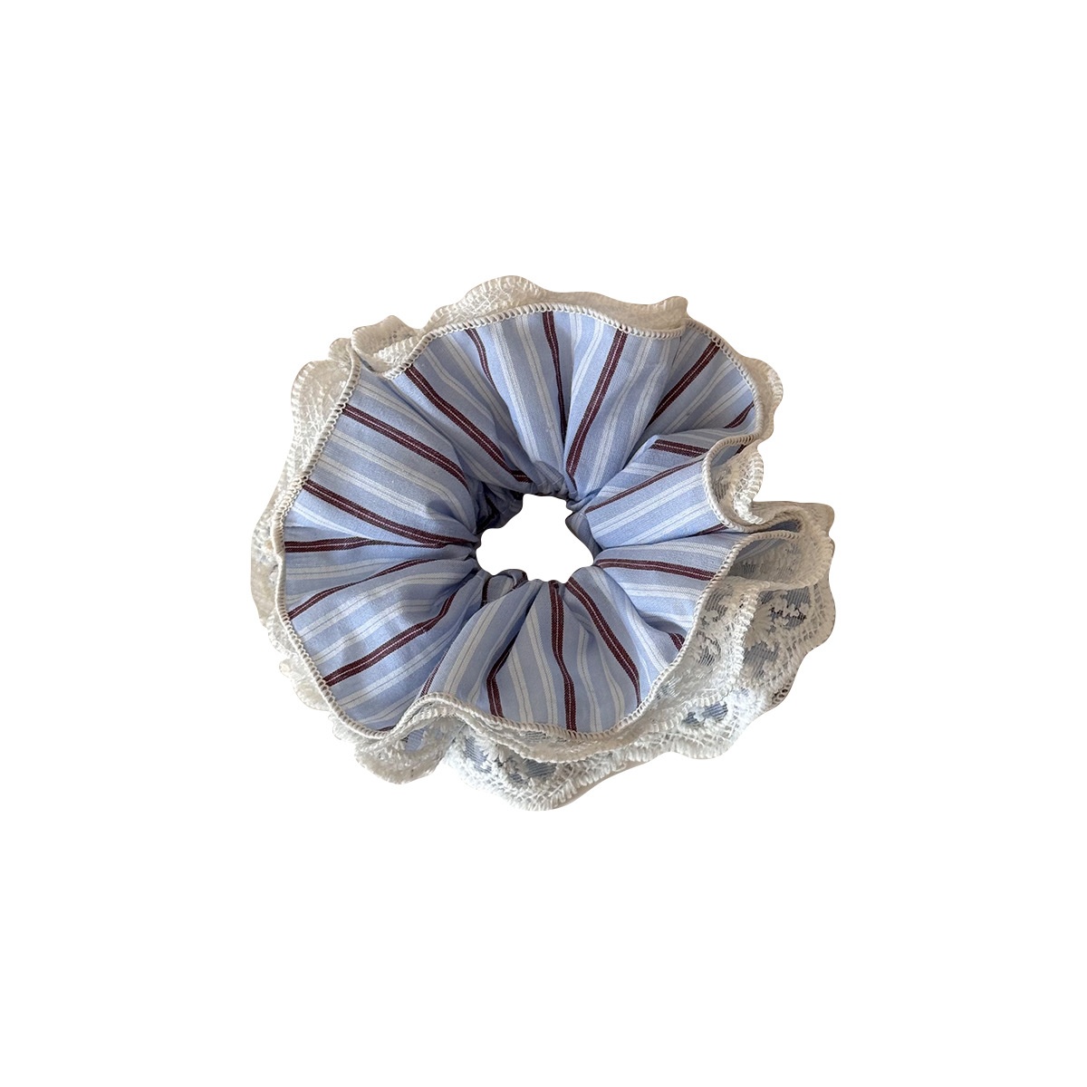 Women's Spring French Polyester Hair Tie Blue And Beige Striped Lace