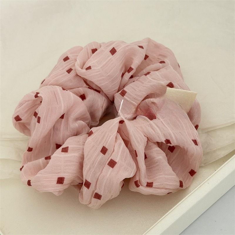 Women's Soft Cloth Daily Wear Hair Tie Scrunchie Accessory Beige Gingham