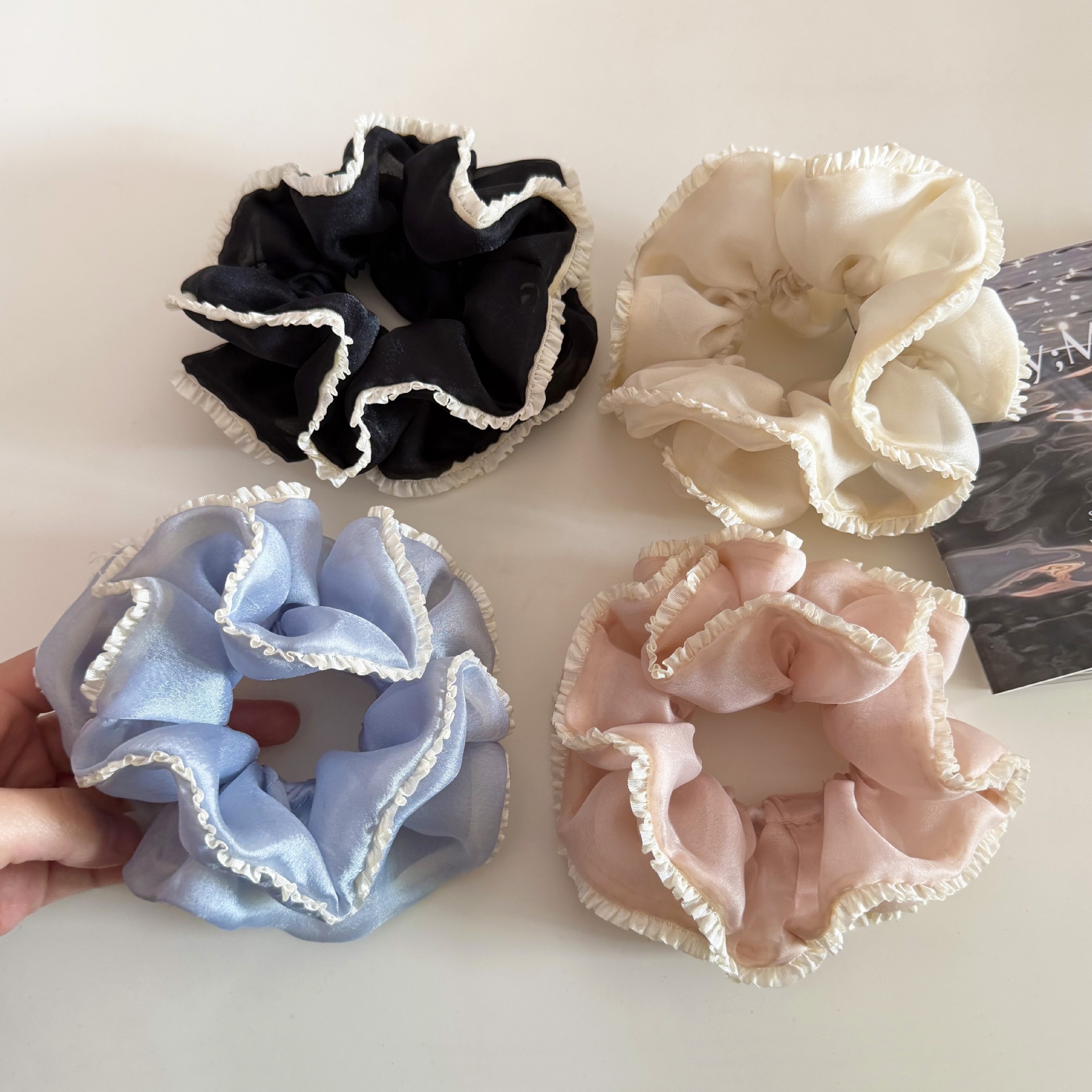 Women's Elegant Gauze Hair Tie Solid Color Spring Fashion Accessory Blue