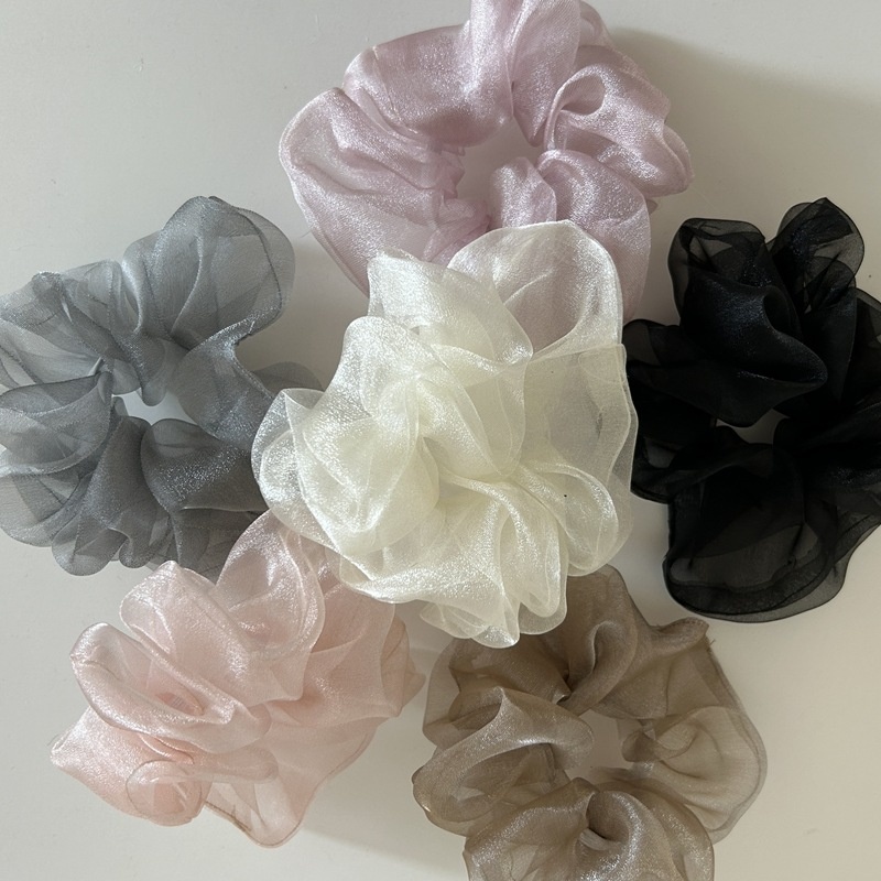 Women's Spring Pearl Shiny Organza Mesh Hair Tie For Bun Solid Color