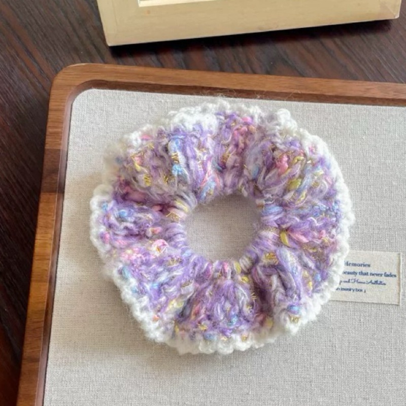 Women's Sweet Daily Handmade Large Bow Hair Tie Pink Knitted Yarn