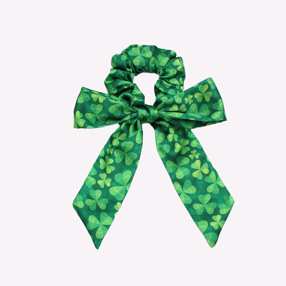 Women's Big Bow Hair Tie Headband Green Shamrock St. Patrick's Polyester