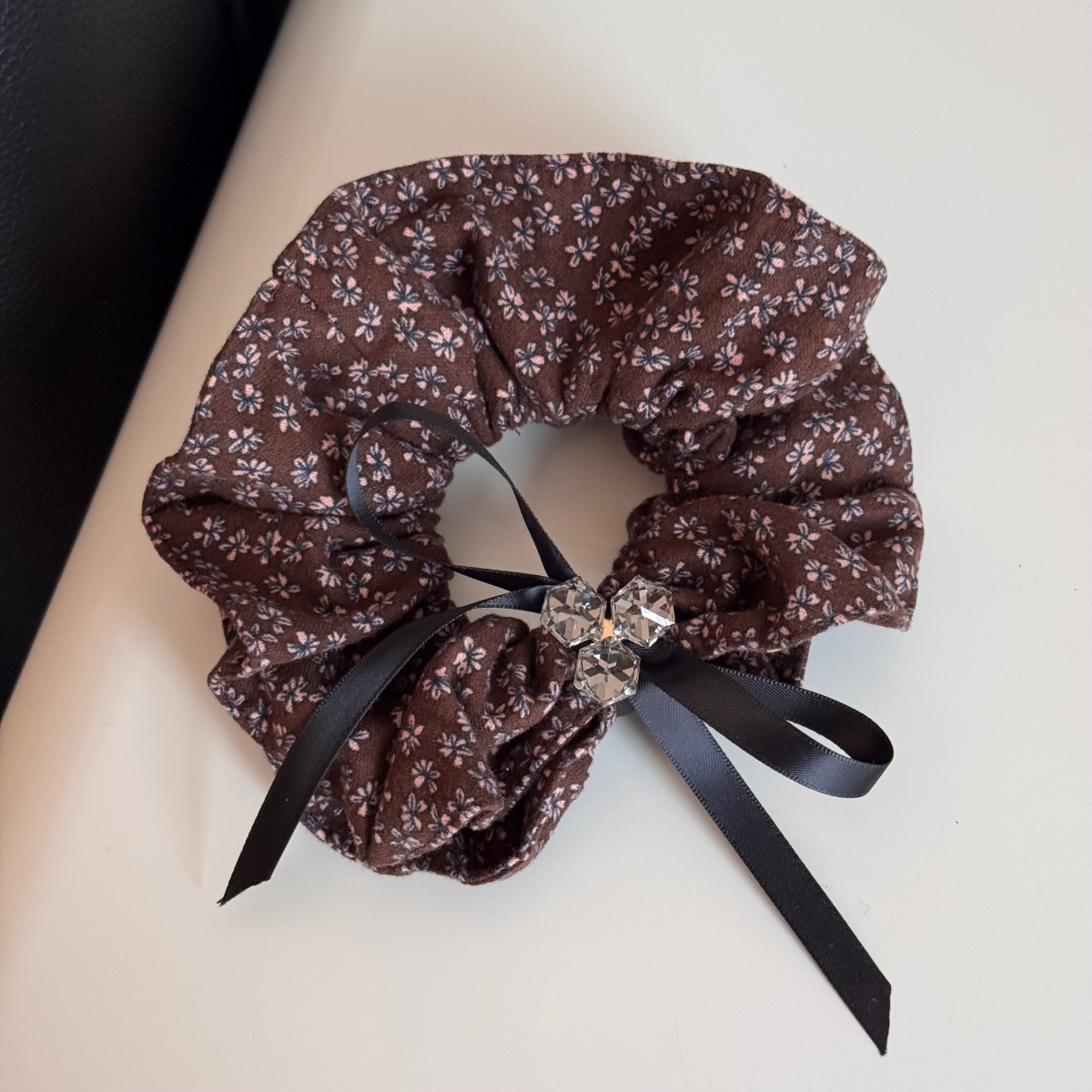 Women's Rhinestone Bowknot Cloth Hair Tie Black Coffee Ditsy Floral