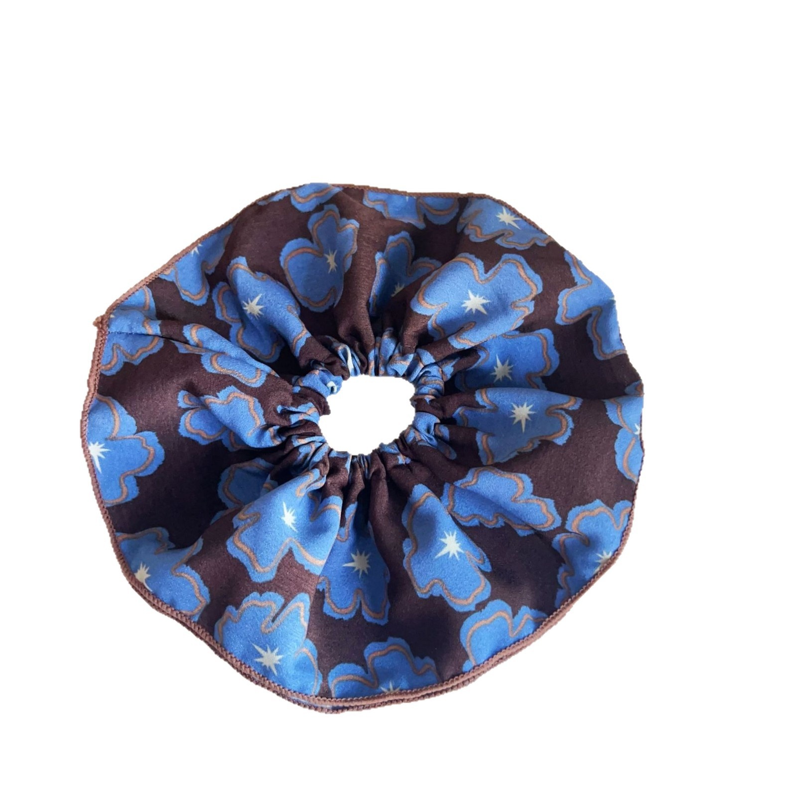 Women's Volumizing Chiffon Pleated Scrunchie Blue Coffee Printed