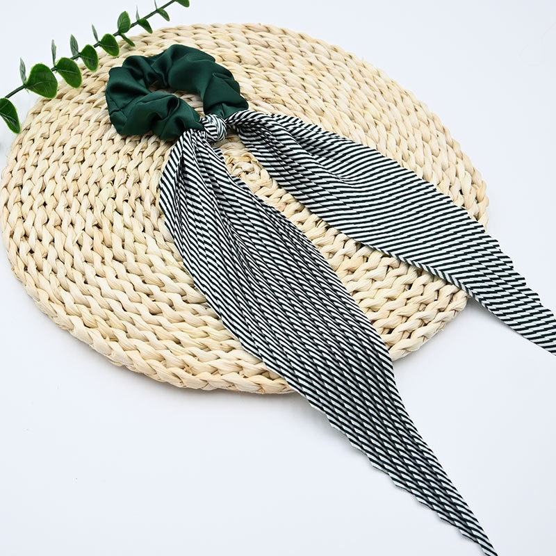 Women's French Style Satin Bowknot Hair Tie For Spring Striped Black