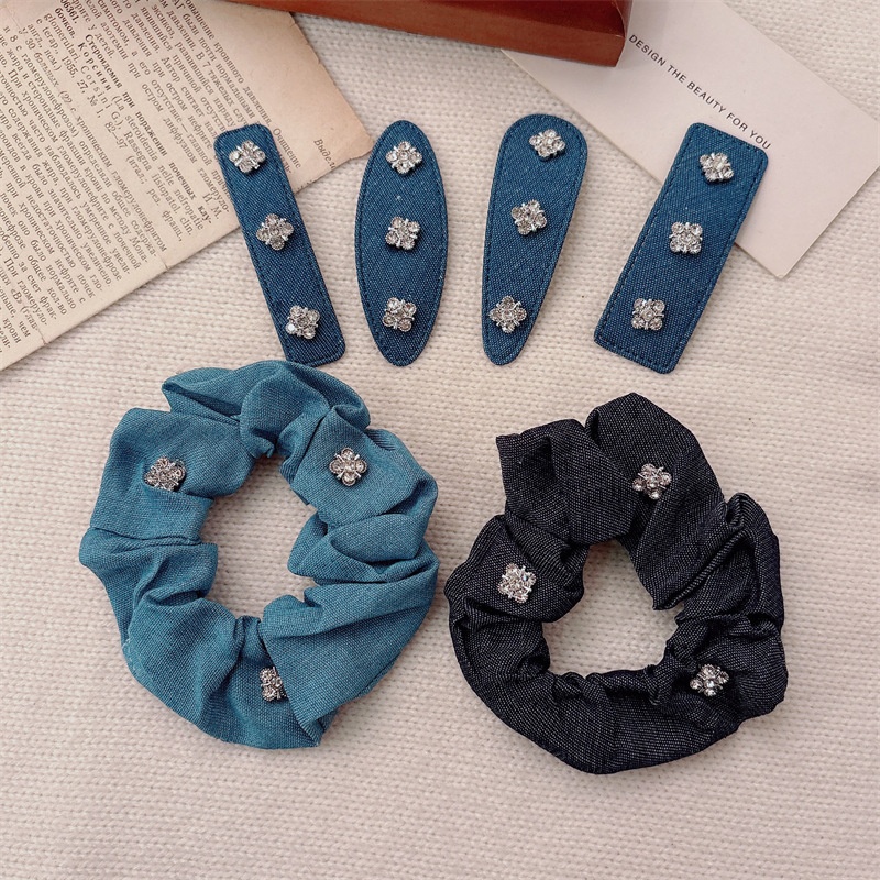 Women's Rhinestone BB Clip Elastic Cloth Hairband Winter Snowflake