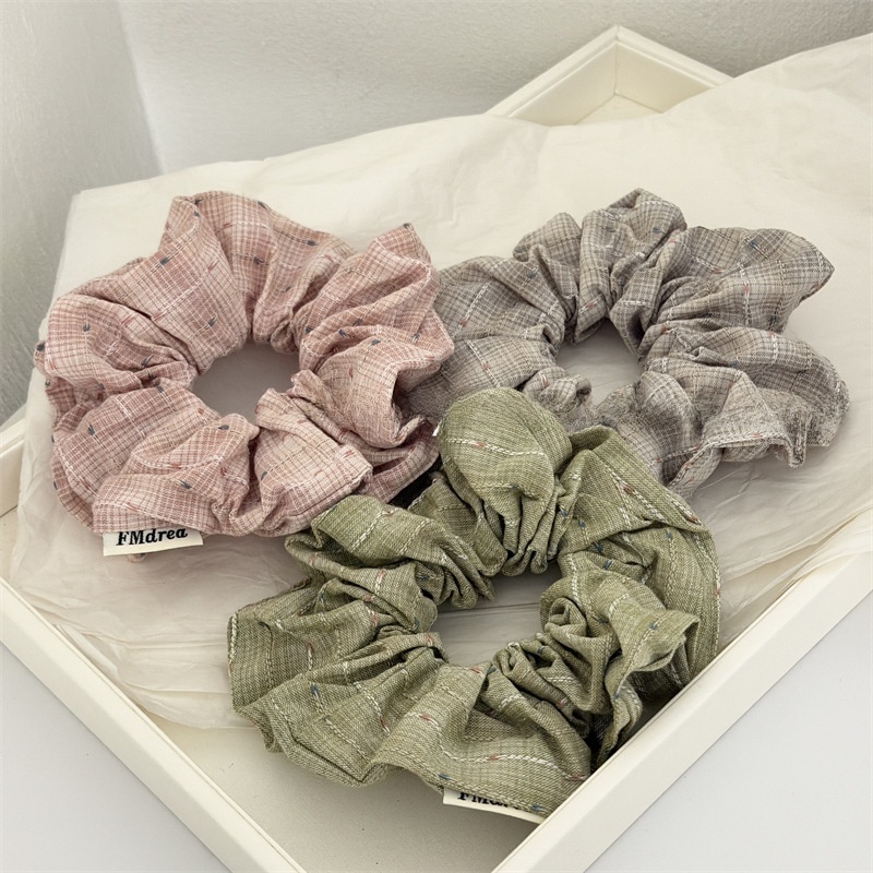 Women's Retro Cloth Hair Tie For Spring Styling Pink Green Plaid