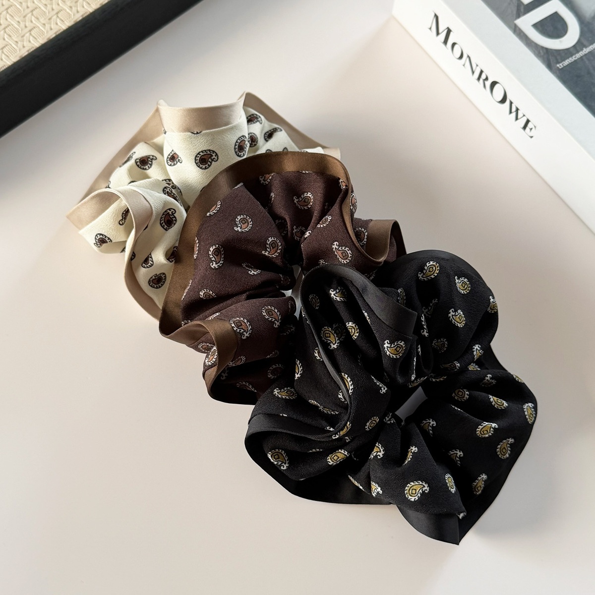 Women's Retro Large Bow Hair Bun Accessory Paisley Cloth Hairband