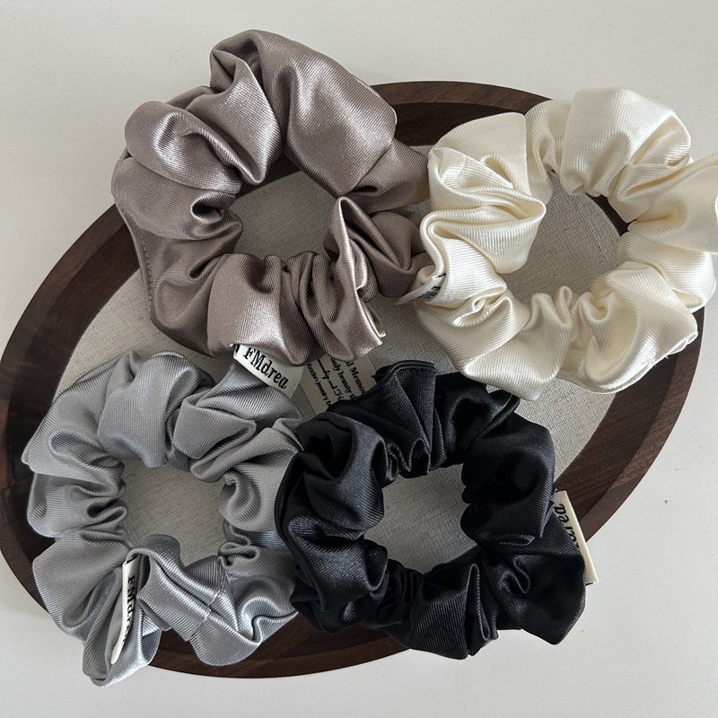 Women's Elegant French Style Satin Spring Hair Tie Solid Black