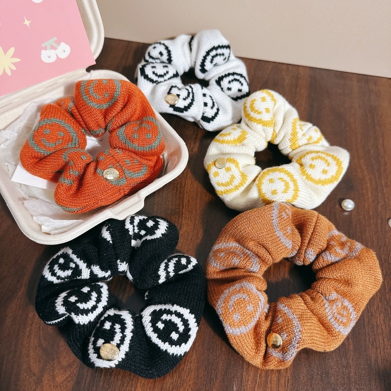 Women's Winter Plush Seamless High Ponytail Hair Tie Smiley Face