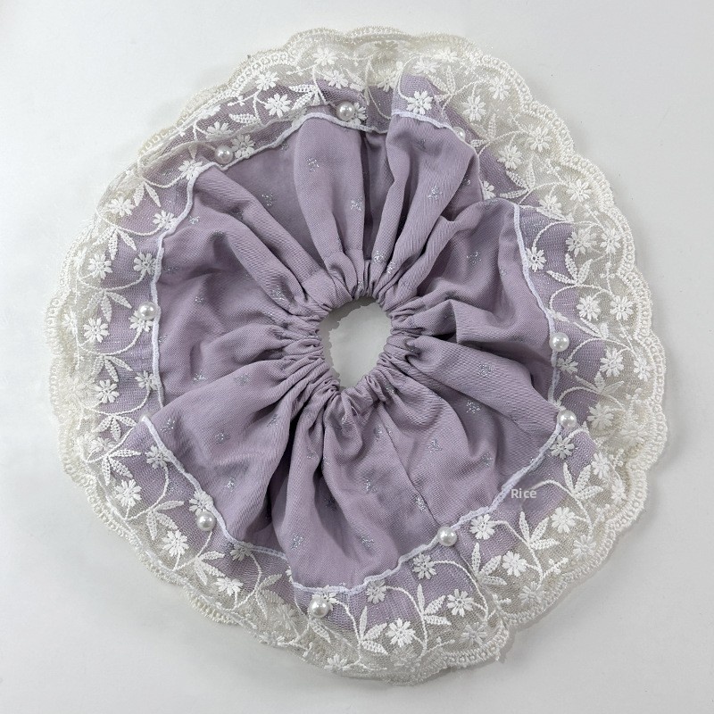 Women's Vintage Pearl Bow Elastic Hair Tie Floral Lace