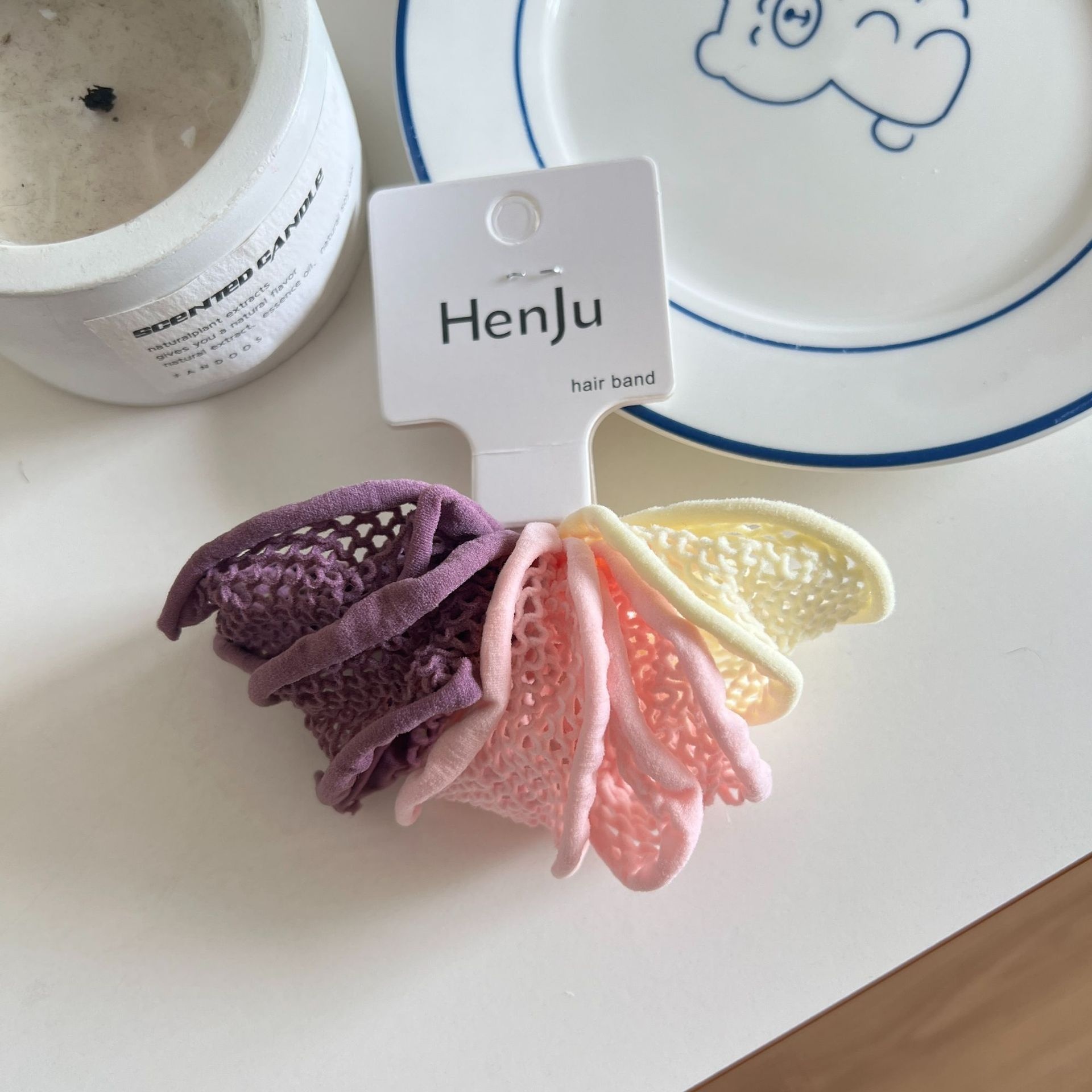 Women Damage-Free Cloth Wide Hair Ties Sweet Candy Color Geometric