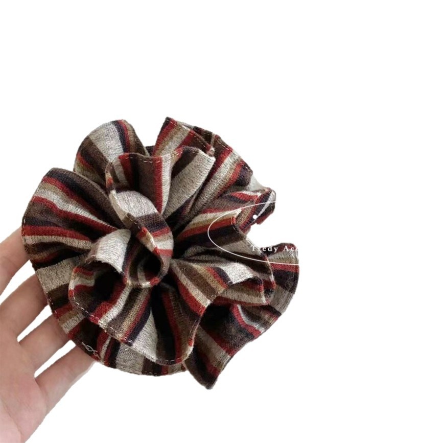 Women's Autumn Winter Knitted Yarn Bow Hair Tie Striped Color Block