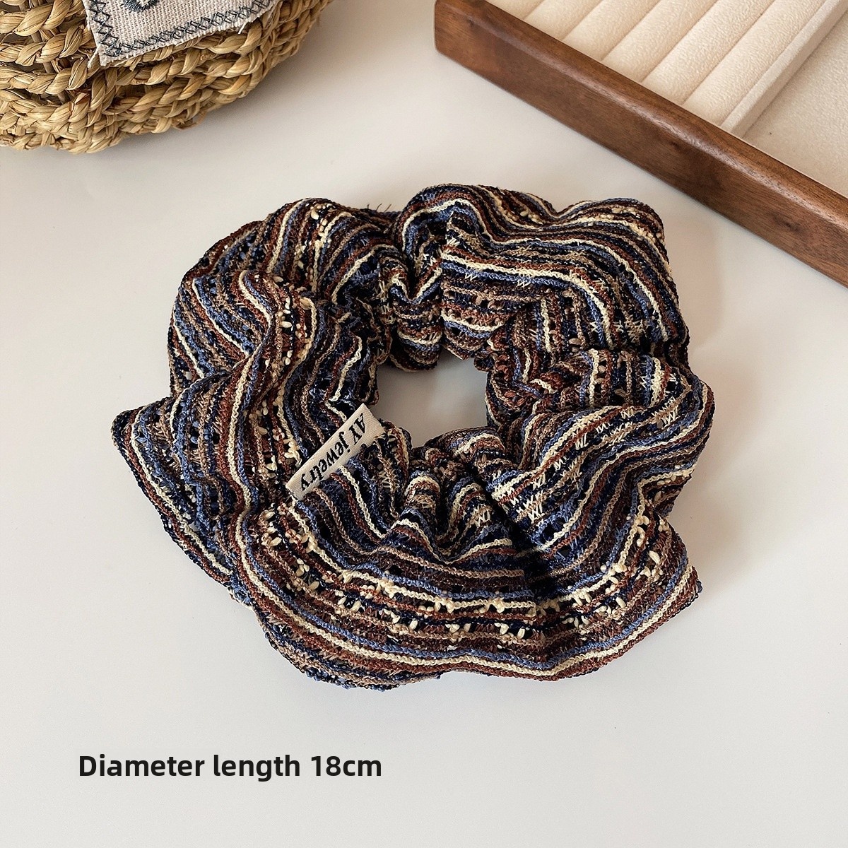 Women's Hand-Woven Large Cloth Hairband Color-Block Floral Grid Black & Coffee