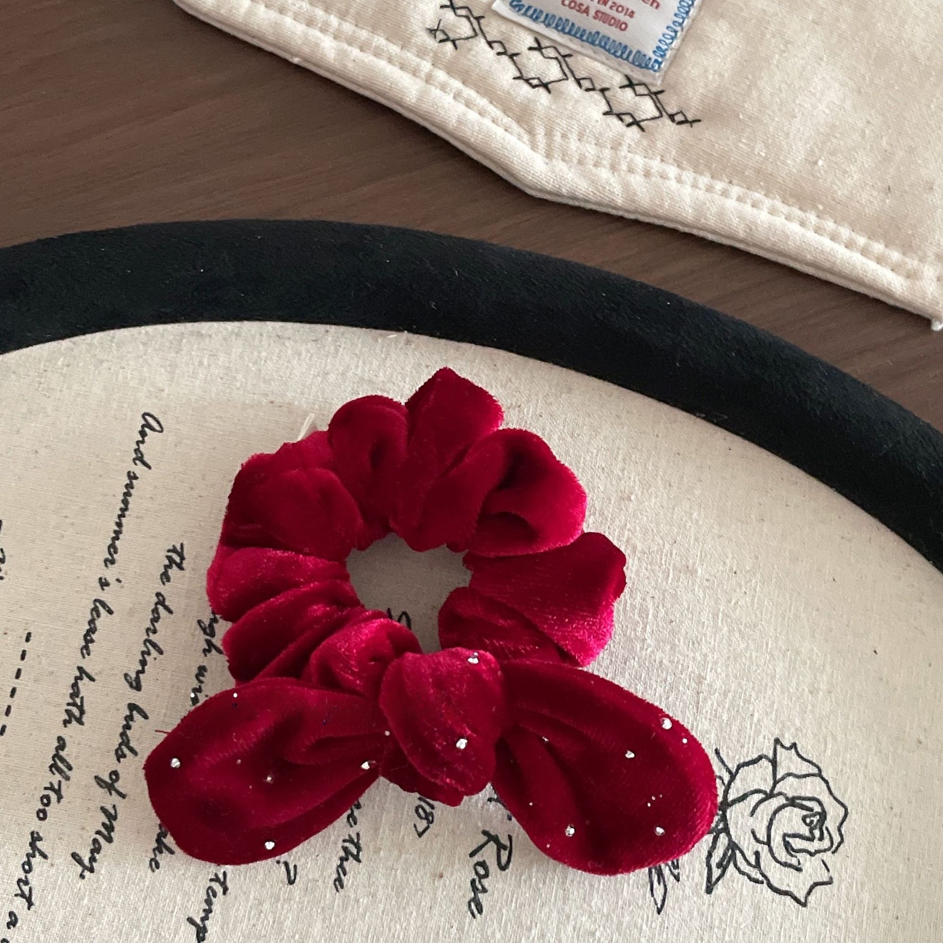 Girls Festive Velvet Bowknot Hair Tie And Clip New Year Accessory Red