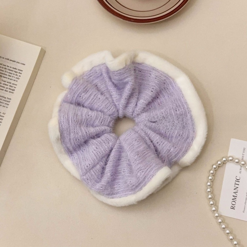 Women's Cozy Irregular Wool Yarn Hair Tie, Soft Autumn Winter Splicing Accessory
