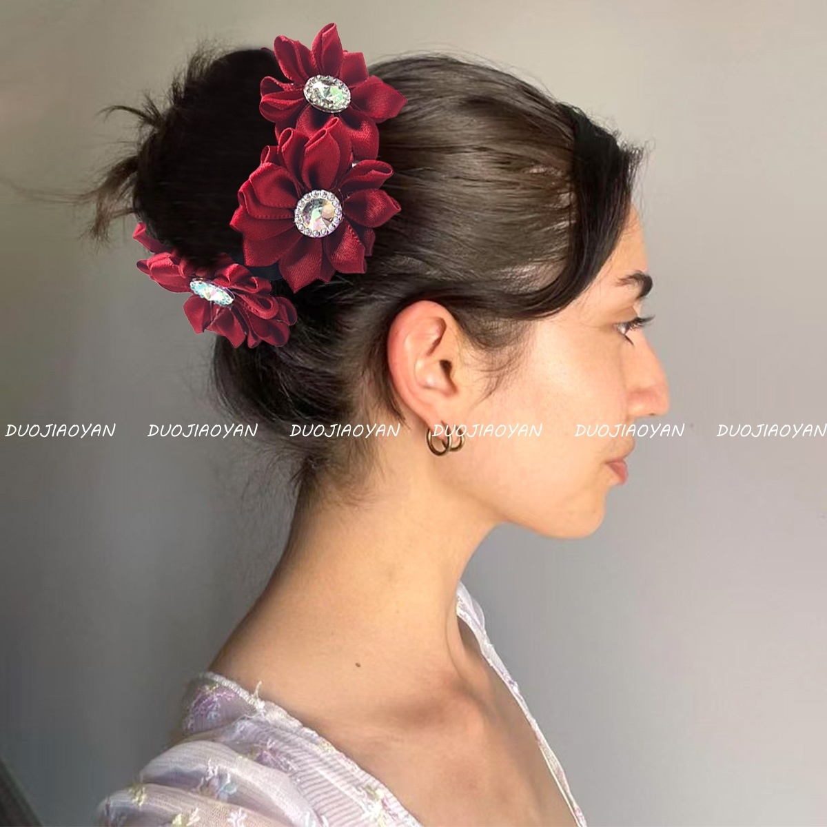 Women's Handmade Fabric Vacation Hair Tie Bun Maker Multi-Color Floral