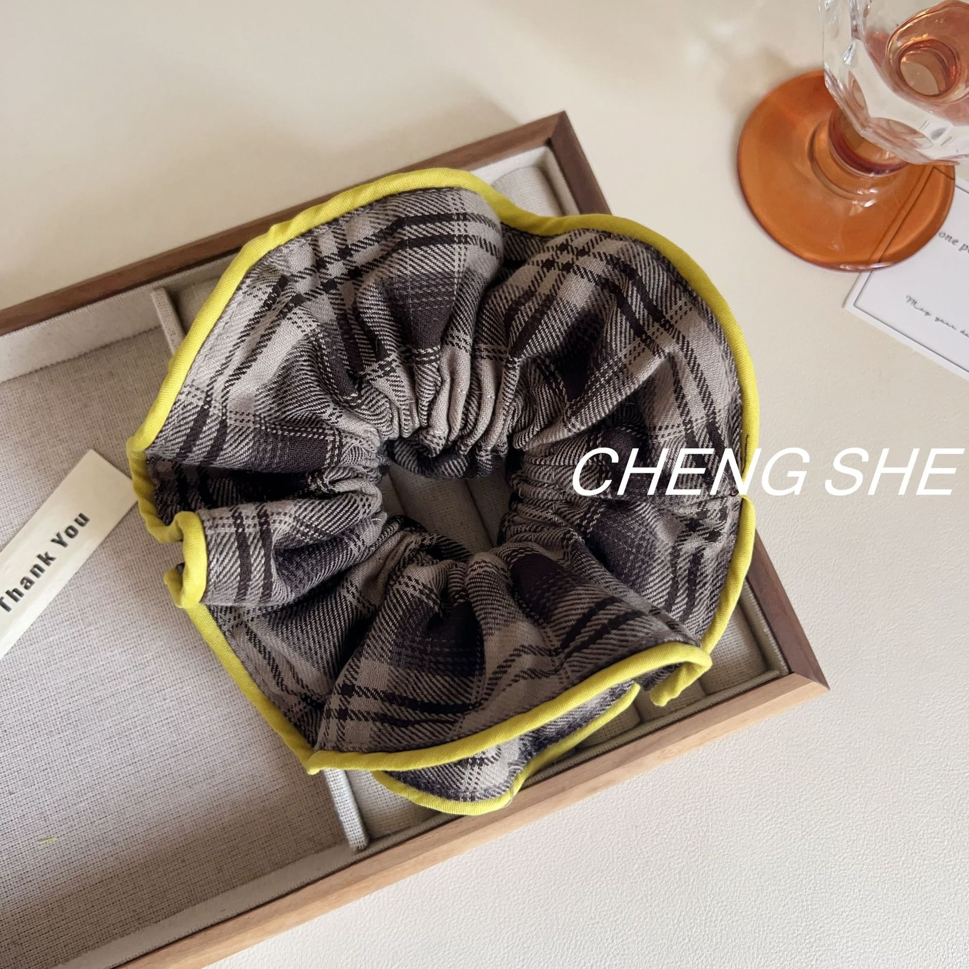 Women's Versatile Plaid Color Block Cloth Scrunchies Slim Waist Hair Bands